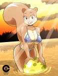  absurd_res anthro ball beach_ball bent_over big_breasts bikini blush breast_squish breasts clothing dark_templar_(artist) female hi_res huge_breasts inflatable looking_at_viewer mammal nickelodeon nipple_outline partially_submerged rodent sandy_cheeks sciurid smile solo spongebob_squarepants squish swimwear tree_squirrel 