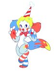  2020 absurd_res alpha_channel anthro biped blonde_hair blue_body blue_fur blue_tail blush blush_stickers bow_tie canid canine canis clothing clown cmy2k costume digital_drawing_(artwork) digital_media_(artwork) digitigrade domestic_dog eyelashes featureless_crotch female flat_colors fur grey_body grey_fur hair hat headgear headwear hi_res mammal multicolored_body multicolored_fur multicolored_tail open_mouth party_hat persephone_(cmy2k) pie_cut_eyes red_body red_fur red_nose red_tail short_hair solo star toony white_fingers yellow_body yellow_fur yellow_tail 