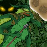  1:1 absurd_res big_breasts breasts dragon female forest glowing glowing_eyes hi_res hirothedragon hunting leafwing_(wof) nipples non-mammal_nipples nude plant rainforest reptile scalie solo sundew_(wof) tree wings_of_fire 