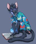  2021 anthro black_body black_fur black_hair clothed clothing digital_media_(artwork) domestic_cat felid feline felis fur hair hi_res kero_tzuki male mammal purple_eyes solo 