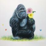  1:1 absurd_res ambiguous_gender ape arthropod butterfly feral flower gorilla grass haplorhine hi_res holding_flower holding_object insect lepidopteran looking_at_viewer madmar mammal painting_(artwork) plant primate quadruped simple_background solo traditional_media_(artwork) watercolor_(artwork) white_background 