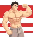  1boy bara bare_pectorals bare_shoulders barry_go black_eyes chest_hair closed_mouth large_pectorals looking_at_viewer male_focus mature_male muscular muscular_male no_shirt original pectorals smile solo topless_male 