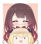  2girls ^_^ blush_stickers chibi closed_eyes commentary english_commentary facing_viewer hololive hololive_english kukie-nyan looking_at_viewer multiple_girls roboco-san smol_ame twitter_username virtual_youtuber walfie_(style) watson_amelia 