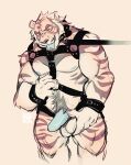  absurd_res anthro balls bdsm beard bearlyfeline bedroom_eyes biceps blue_penis body_hair brown_stripes collar facial_hair felid fingernails forked_tongue fur genitals happy_trail harness hi_res holding_balls leash male mammal musclegut muscular muscular_anthro muscular_male nails narrowed_eyes nipples nude open_mouth pantherine pecs penis pubes quads seductive simple_background smile solo striped_body striped_fur stripes tan_body tan_fur tiger tongue tongue_out wrist_cuff 