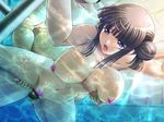  breast_grab breasts brown_hair grabbing large_breasts partially_submerged pasties pool sex water 