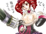  1girl amy_sorel breasts choker dress_pull father_and_daughter flower fur_trim makkore_tarou medium_breasts nipples raphael_sorel red_eyes red_hair rose short_twintails soulcalibur translated twintails 