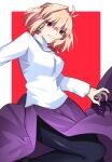  1girl absurdres antenna_hair arcueid_brunestud bangs black_legwear blonde_hair border closed_mouth commentary_request exa_(koyuru) eyebrows_visible_through_hair fingernails hair_between_eyes highres jewelry long_skirt long_sleeves looking_at_viewer melty_blood melty_blood:_type_lumina necklace outside_border pantyhose purple_skirt rectangle red_arcueid red_eyes shadow short_hair single_hair_intake skirt smile solo sweater tsukihime tsukihime_(remake) turtleneck turtleneck_sweater white_border white_sweater 