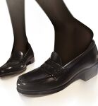  1girl ama_mitsuki black_footwear black_legwear close-up commentary english_commentary feet feet_only foot_focus highres loafers original pantyhose shoes simple_background solo white_background 
