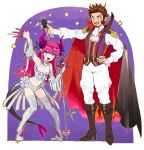  1boy 1girl bangs blue_eyes brown_hair dragon_horns elizabeth_bathory_(fate) elizabeth_bathory_(fate/extra_ccc) facial_hair fate/grand_order fate_(series) horns long_hair looking_at_viewer napoleon_bonaparte_(fate) open_mouth pink_hair shitappa sideburns smile type-moon 