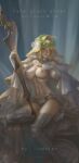  1girl absurdres aestus_estus ahoge artist_name bangs belt blonde_hair breasts bridal_veil chain character_name commentary copyright_name dated detached_sleeves fate/extra fate/extra_ccc fate/grand_order fate_(series) full-length_zipper green_eyes hand_on_own_chest head_wreath highleg highres indolen large_breasts lips lock looking_at_viewer medium_hair navel nero_claudius_(bride)_(fate) nero_claudius_(fate) nipples padlock padlocked_collar puffy_detached_sleeves puffy_sleeves showgirl_skirt solo thighhighs veil white_legwear white_sleeves wide_sleeves zipper zipper_pull_tab 