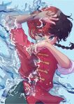  absurdres black_hair chinese_clothes covering dual_persona hands highres multicolored_hair one_eye_closed ranma-chan ranma_1/2 red_hair saotome_ranma transformation two-tone_hair user_sve4313 water wet 