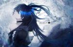  1girl bangs black_hair black_rock_shooter black_rock_shooter_(character) blue_eyes character_name closed_mouth floating_hair hair_between_eyes highres long_hair looking_at_viewer looking_to_the_side off_shoulder profile shion_(reira) solo twintails upper_body very_long_hair 