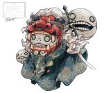  1boy arurandeisu arurandeisu_(cosplay) cosplay emil_(nier) highres holostars hotate_rayan lion_dance nier nier_(series) pixiv_username reddit_username shishimai simple_background solo sword tagme twitter_username weapon white_background 