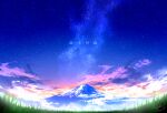  absurdres cloud fisheye galaxy gradient highres mount_fuji mountain night night_sky no_humans original sakura1853 scenery signature sky snow star_(sky) starry_sky sunset translation_request 