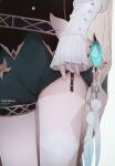  1boy artist_name cape crossdressing feathers frilled_sleeves frills garter_straps genshin_impact green_shorts highres long_sleeves lower_body male_focus otoko_no_ko shorts shorts_lift thighhighs thighs venti_(genshin_impact) vision_(genshin_impact) watermark windporo 