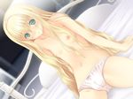  bed bedroom blonde_hair blush cameltoe dutch_angle flat_chest france_shoujo game_cg green_eyes head_tilt lace lace-trimmed_panties long_hair nipples non-web_source panties pillow shoujo sitting solo tanaka_takayuki topless underwear underwear_only very_long_hair white_panties 