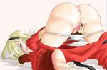  1boy androgynous anus ash_crimson ass bent_over blonde_hair blue_eyes blush cheerio freckles genderswap king_of_fighters kof male male_focus nail_polish pussy simple_background snk solo top-down_bottom-up trap vagina 
