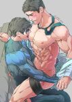  2boys abs artist_name bara batman_(series) black_bodysuit black_hair black_male_underwear blue_bodysuit blush bodysuit boxer_briefs bruce_wayne dc_comics dick_grayson domino_mask evinist father_and_son highres incest large_pectorals licking licking_nipple looking_at_another male_focus male_underwear male_underwear_pull mask multiple_boys muscular muscular_male navel necktie nightwing nipples on_person open_clothes open_mouth open_shirt pectorals saliva shirt short_hair sitting sitting_on_person sock_garters sweat taut_bodysuit taut_clothes thick_thighs thighs tongue tongue_out two-tone_bodysuit underwear white_shirt yaoi 