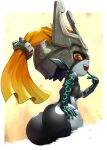  1girl ass black_skin blue_skin colored_sclera colored_skin gonzarez helmet midna multicolored_skin neon_trim one_eye_covered pointy_ears prehensile_hair shortstack solo the_legend_of_zelda the_legend_of_zelda:_twilight_princess two-tone_skin yellow_sclera 