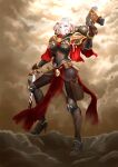  1girl adepta_sororitas armor belt blood blue_eyes bob_cut bolter breasts fleur_de_lis frank_patriot highres imperium_of_man power_armor purity_seal short_hair shoulder_armor sword warhammer_40k weapon 