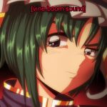  1990s_(style) 1girl asymmetrical_hair bangs black_eyes closed_mouth commentary dwayne_johnson english_commentary face frilled_hat frills green_hair hat highres looking_at_viewer meme raised_eyebrow red_background retro_artstyle shiki_eiki short_hair solo step_arts subtitled touhou vine_boom_(meme) 