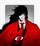  1boy alucard_(hellsing) black_hair gaius_arcadius_caesar hair_over_one_eye hellsing lips long_hair looking_at_viewer male_focus necktie portrait red_eyes solo_focus vampire 