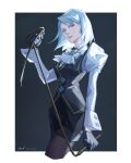  1girl absurdres ace_attorney ascot franziska_von_karma gloves highres holding holding_weapon holding_whip juliet_sleeves light_blue_hair long_sleeves mole mole_under_eye pantyhose puffy_sleeves short_hair solo weapon whip wt2575 