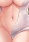  1girl amagi_brilliant_park ass_visible_through_thighs breasts close-up commentary covering covering_breasts covering_crotch cyicheng navel navel_focus sento_isuzu solo stomach thigh_gap thighs towel underboob 