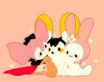  3girls :d :o animal_ears bunny charlotte_(madoka_magica) crossover dress emolga flower flying_squirrel heart mahou_shoujo_madoka_magica mm_(miryii) multiple_girls my_melody onegai_my_melody pokemon pokemon_(creature) rabbit_ears scarf smile squirrel squirrel_ears witch_(madoka_magica) 