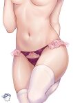  1girl bow bow_panties breasts character_request copyright_request groin hei_kuang_jun lower_body navel panties purple_panties simple_background solo stomach thighhighs thighs topless underboob underwear white_background white_legwear 