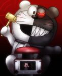  annojo_kiki bear buttons cat crossover danganronpa:_trigger_happy_havoc danganronpa_(series) doraemon doraemon_(character) full_body fusion looking_at_viewer lowres monodora monokuma no_humans parody shadow sitting smile voice_actor_connection whiskers 