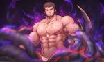  1boy abs avenger_(dungeon_and_fighter) bara beard brown_hair chest_tattoo dungeon_and_fighter facial_hair highres kulolin large_pectorals loincloth male_focus mature_male monster_boy monsterification muscular muscular_male navel nipples octopus_boy pectorals priest_(dungeon_and_fighter) red_eyes reward_available short_hair solo stomach tattoo tentacle_hands tentacles topless_male veins 