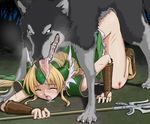  all_fours bestiality blonde_hair blood closed_eyes clothed_sex doggystyle eyes_closed kneeling long_hair outdoors polearm rape riesz saliva seiken_densetsu seiken_densetsu_3 sex spear tears top-down_bottom-up torn_clothes vaginal weapon wolf zoophilia 