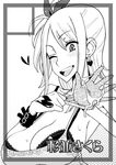  bad_id bad_pixiv_id blush bra breasts circle_cut cleavage cum fairy_tail gloves greyscale large_breasts lingerie lucy_heartfilia monochrome ogata_mamimi one_eye_closed solo underwear 