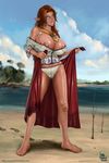  beach blue_eyes erect_nipples huge_breasts ivan_flores large_areola malon pointy_ears red_hair the_legend_of_zelda wet 