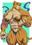  2021 anthro big_muscles bikini claws clothed clothing felid female guennol_lioness huge_muscles hyper hyper_muscles jewelry lion looking_at_viewer mammal mesopotamian_mythology muscular muscular_anthro muscular_female muscular_thighs pantherine pokkuti simple_background skimpy solo swimwear thick_thighs 