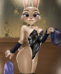  anthro breasts buckteeth choker clothed clothing disney female fur hi_res jewelry judy_hopps lagomorph leporid looking_at_viewer mammal necklace rabbit solo teeth ydart zootopia 