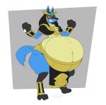  anthro belly big_belly blue_body bottomwear clothing decorative_scarab egyptian_clothing egyptian_headdress hi_res legband loincloth lucario male nintendo overweight overweight_male pok&eacute;mon pok&eacute;mon_(species) reagan700 red_eyes showing_teeth slightly_chubby smile solo video_games wristband 
