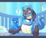  age_regression anthro blush bodily_fluids confusion crib cuddlehooves diaper drooling duo featureless_face featureless_feet freckles genital_fluids hypnosis infantilism male mind_control nintendo plushie pok&eacute;mon pok&eacute;mon_(species) riolu saliva story_at_source teddy_bear urine video_games wet_diaper wetting wetting_diaper 