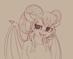  2020 anthro bat_wings demon equid equine fangs fur girly hair hi_res horn looking_at_viewer male mammal membrane_(anatomy) membranous_wings open_mouth pentagram simple_background sketch smile solo wings yoditax 