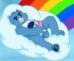  &lt;3 2021 absurd_res anthro balls belly belly_badge belly_markings blue_and_white blue_body blue_fur bodily_fluids care_bears cloud colored cum digital_drawing_(artwork) digital_media_(artwork) erection eyes_closed fist fur genital_fluids genitals grumpy_bear hi_res lying male mammal markings masturbation monochrome nude on_back penis rainbow shaded signature simple_background solo taurinite ursid watermark 