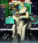  anthro canid canine canis carrying christmas duo hi_res holidays male male/male mammal night piggyback public size_difference snow theslimedragon wolf 