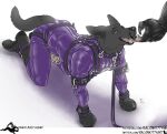  2021 anthro boots canid canine chastity_cage chastity_device clothing collar digital_media_(artwork) disembodied_hand footwear hand_lick handwear harness leash male mammal mittens petplay puppyplay roleplay rubber salonkitty solo 