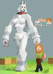  alex_(minecraft) anthro breasts canid canine canis featureless_breasts featureless_crotch female hand_holding hi_res human humanoid larger_female mammal matola microsoft minecraft mojang nude size_difference video_games wolf wolf_(minecraft) xbox_game_studios 