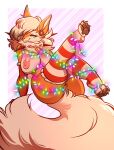  anthro breasts canid canine christmas_lights clothing collar dusk_lycanroc female genitals hi_res legwear lycanroc mammal nintendo pok&eacute;mon pok&eacute;mon_(species) pussy solo soulsong_(celestial_wolf) stockings video_games xstupid_furryx 