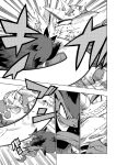  ambiguous_gender angry anthro attack canid comic dialogue duo fight grin hi_res japanese_text mako_mickt mammal monochrome motion_lines nintendo pok&eacute;mon pok&eacute;mon_(species) pok&eacute;mon_mystery_dungeon rhyperior scarf sharp_teeth smile teeth text video_games zoroark 