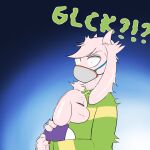 1:1 anthro asriel_dreemurr clock clothing embrace female hi_res hug male mask portal_mask shocked_expression surprise_sex sweater text thinking_with_portals topwear toriel undertale undertale_(series) video_games watch wzzzki 