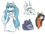  ahoge anthro arm_tuft bare_shoulders black_eyes black_nose blue_body blue_eyes blue_fur blue_hair blue_tongue blush breasts brown_hair bust_portrait canid canine canis cheek_tuft chest_tuft choker clothing cowlick curled_tail dress eyelashes eyewear facial_tuft felid feline female fur glasses grey_body grey_eyes grey_fur group hair hi_res jewelry lagomorph leporid long_hair looking_aside looking_at_viewer mammal messy_hair multicolored_body multicolored_fur multicolored_hair necklace orange_body orange_fur orange_hair ponytail portrait rabbit raised_arm ress_(ress_ue) simple_background smile standing three-quarter_portrait tinygaypirate tongue tongue_out tuft two_tone_body two_tone_fur two_tone_hair white_background white_body white_fur white_hair wolf 