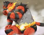  2019 5:4 anthro black_body bulge felid fire grey_body humanoid_hands incineroar kemono male mammal muscular muscular_male nikiciy nintendo pok&eacute;mon pok&eacute;mon_(species) red_body solo video_games 