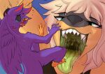  absurd_res anthro avian bird comic duo female female_pred gab hi_res imminent_vore lucario macro male male/female male_prey mouth_shot nintendo open_mouth panicking peril perspective pok&eacute;mon pok&eacute;mon_(species) smolspearrow video_games 